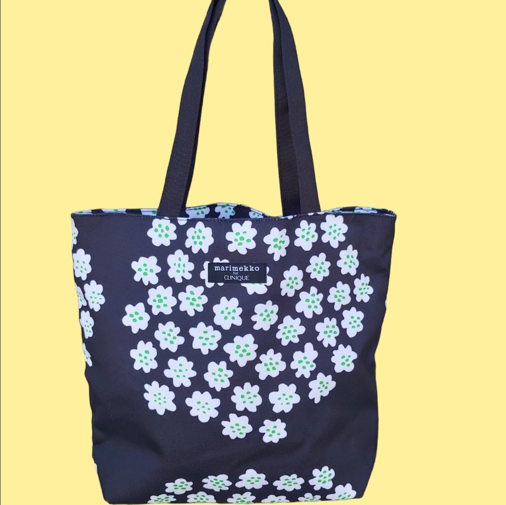 marimekko x Clinique Black and White Floral Tote Bag 16" x 13.5"